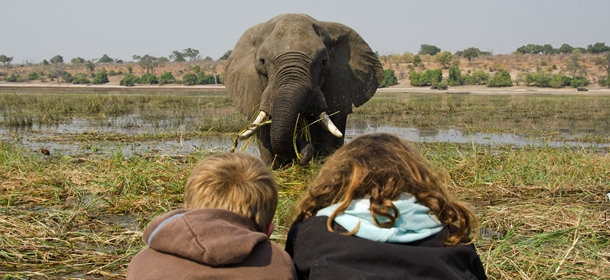 children on a safari holiday in Botswana